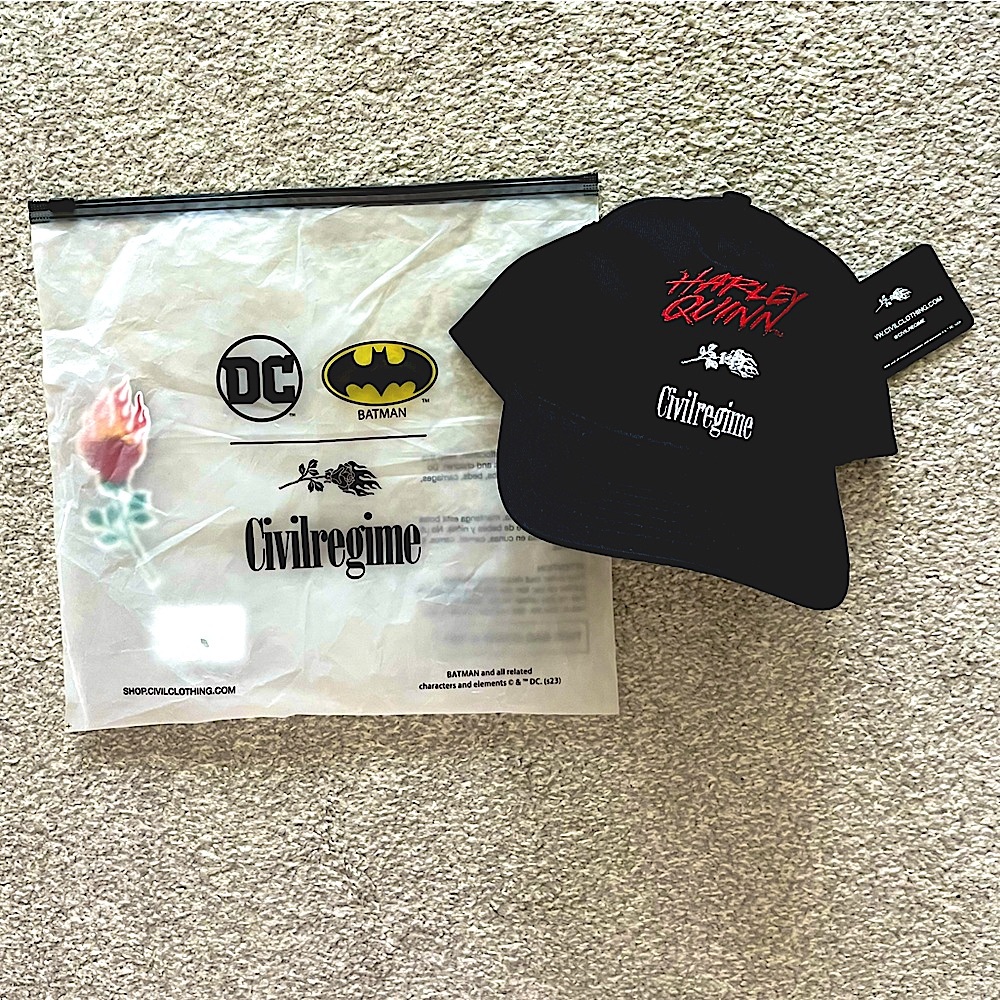 NWT Civil Regime Harley Quinn Batman Collab Black Hat with Bag